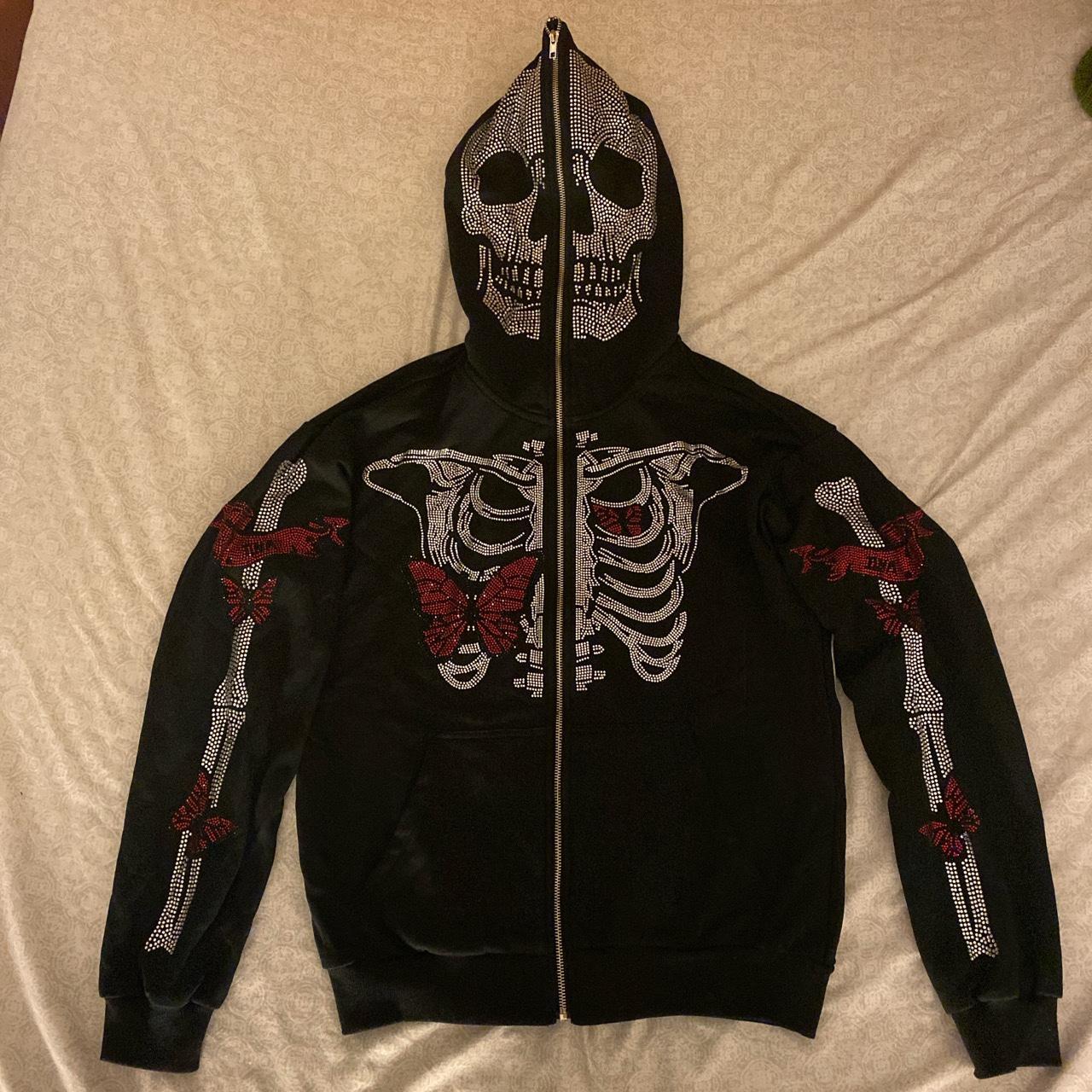 Rhinestones Skeleton Full Zip Hoodie Size Small -... - Depop