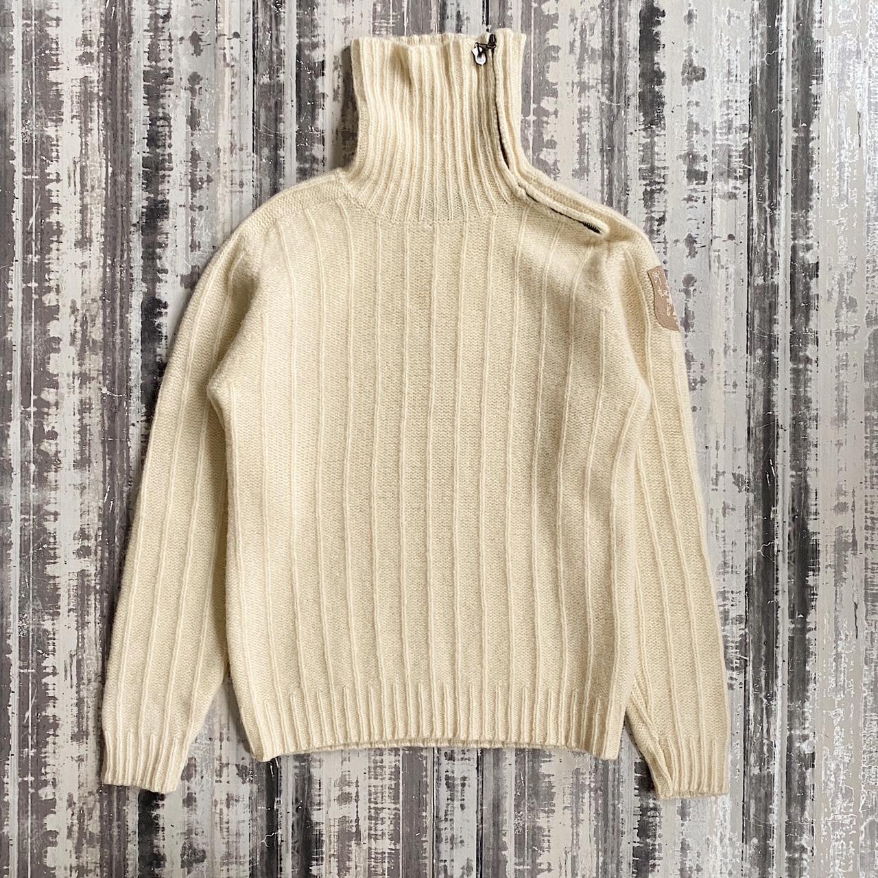 Diesel cream rib knit pure wool asymmetric zip... - Depop