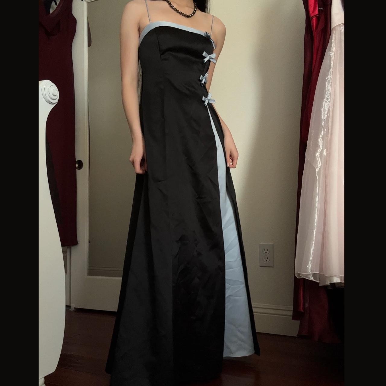 90's vintage bow coquette light blue black prom... - Depop