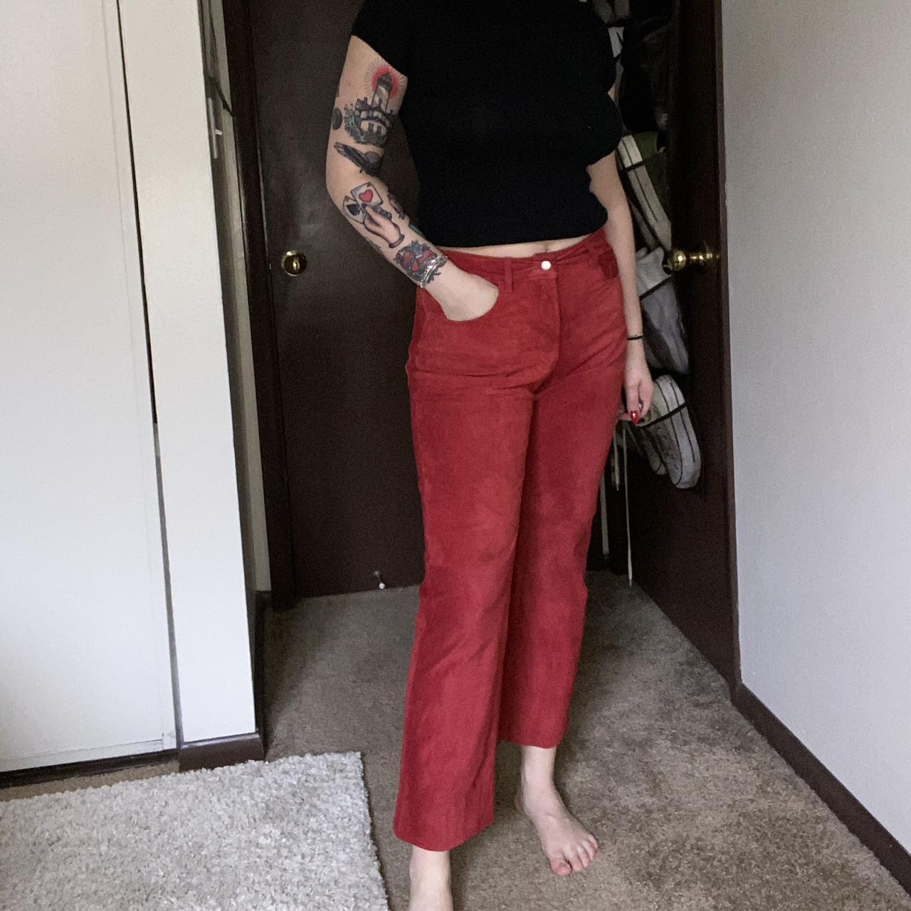 Red store suede pants