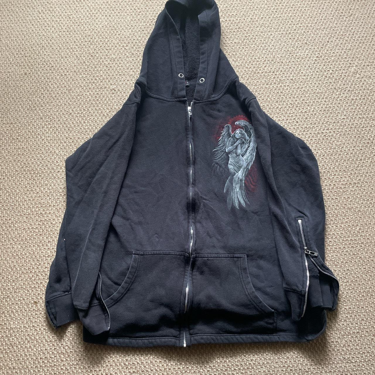 Y2k style angel zip up hoodie Black design XL - Depop