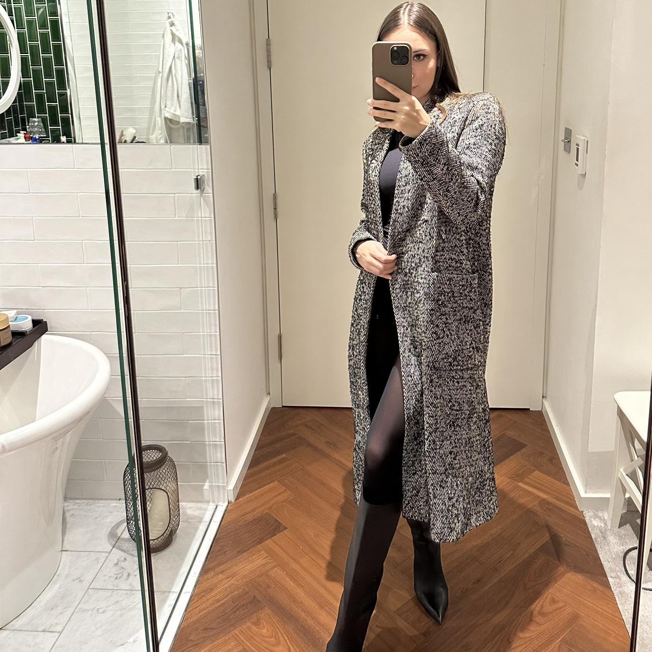 Zara Wool Coat- Black Grey White - Depop