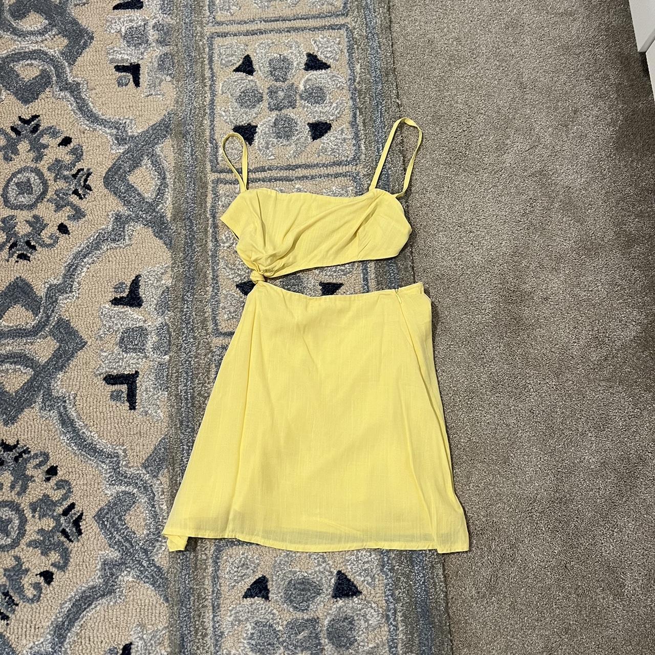 Beginning boutique yellow cut out mini dress Size 4 Depop