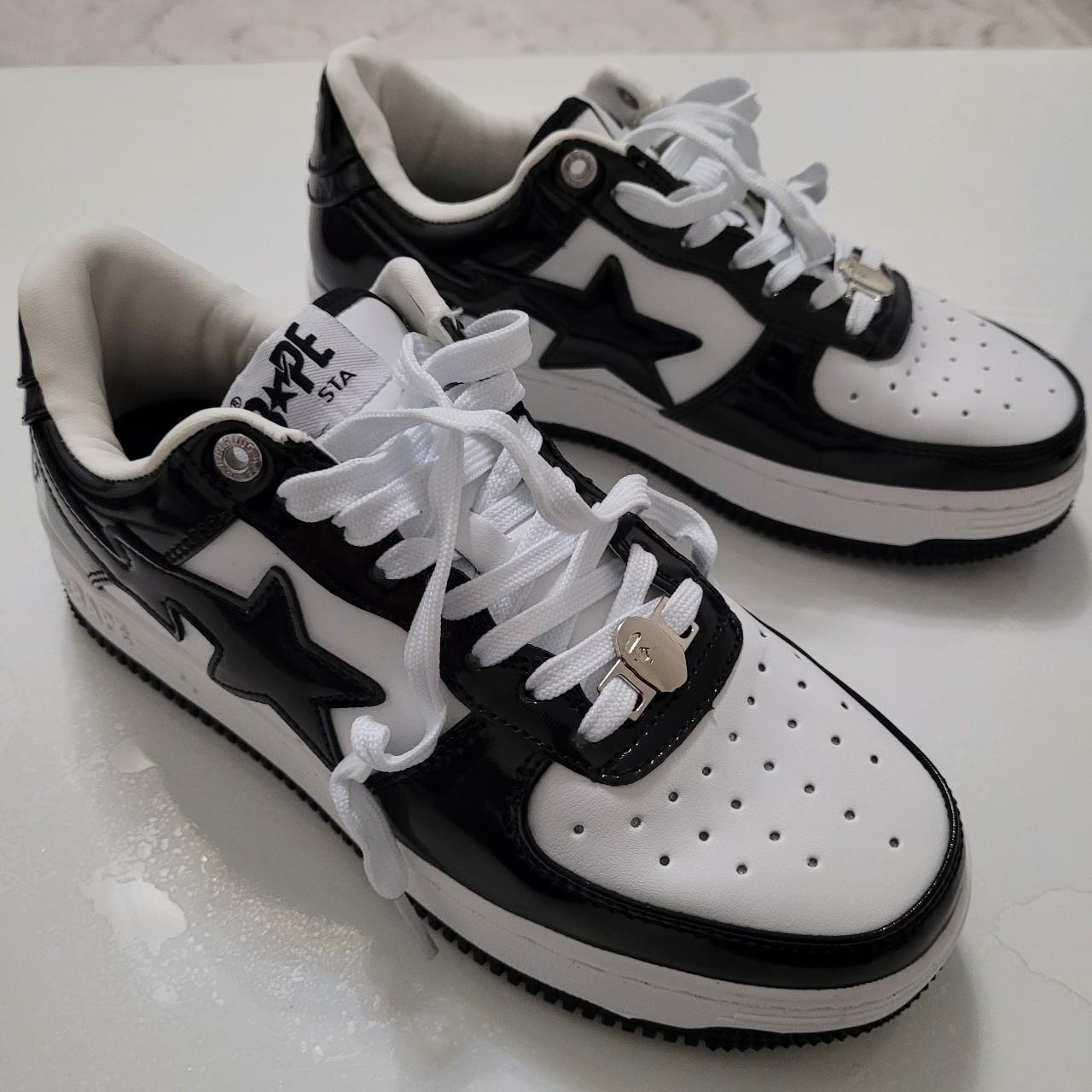 BAPE Men's Black and Silver Trainers | Depop