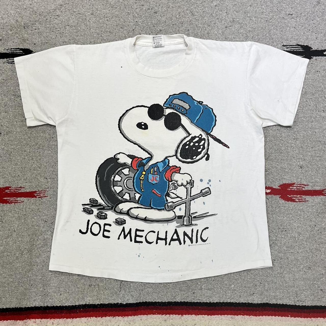 90’s peanuts snoopy joe cool mechanic painted double... - Depop