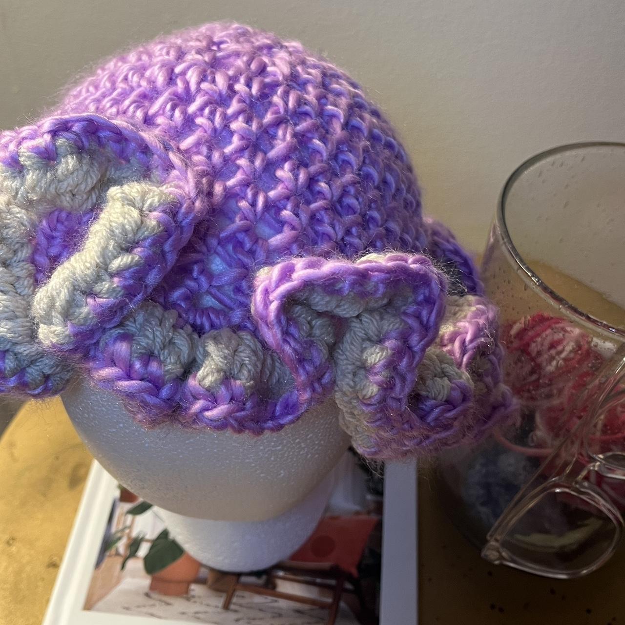 Women's Purple and Cream Hat Depop