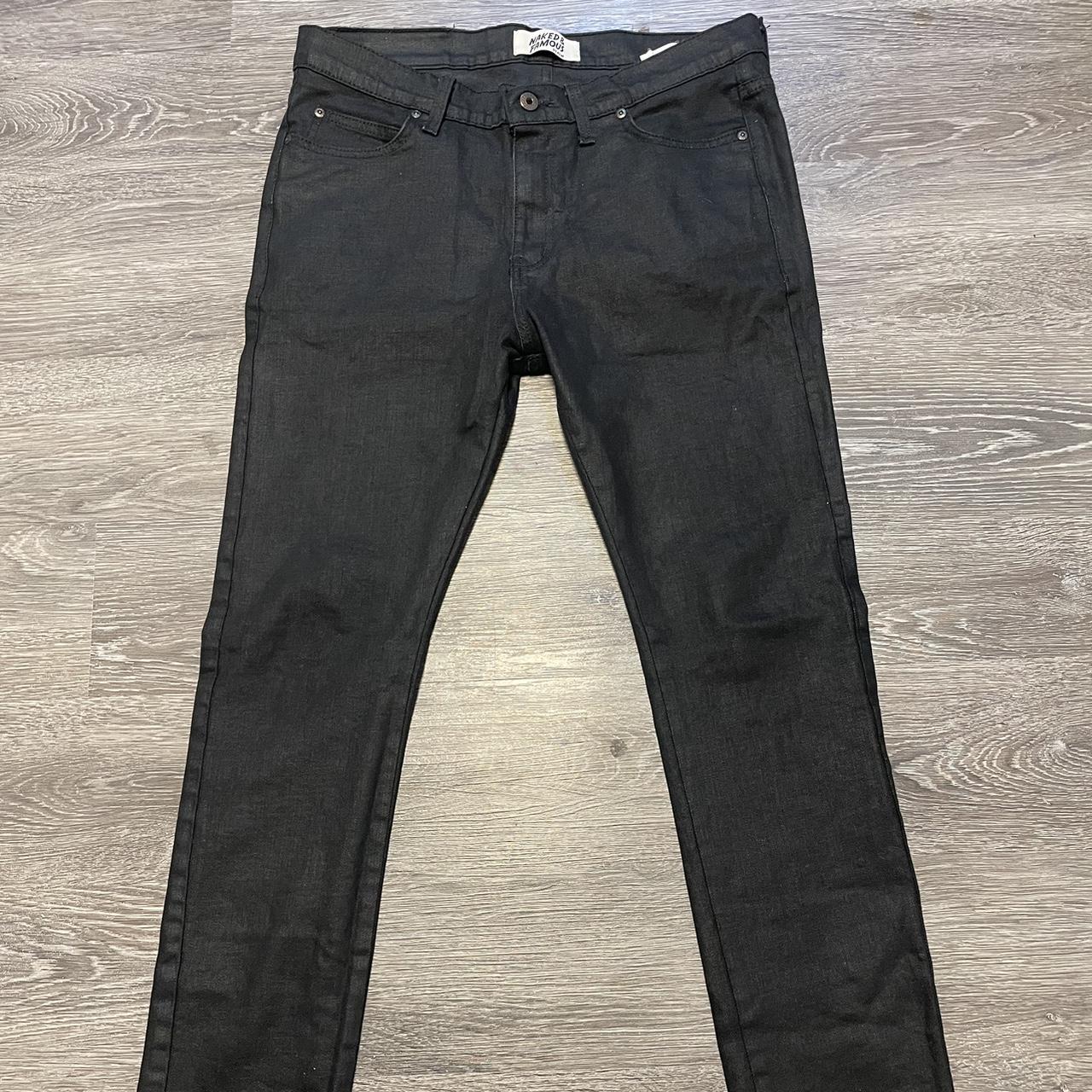 Black Waxxed Naked And Famous Jeans 34w 34L Stacked... - Depop