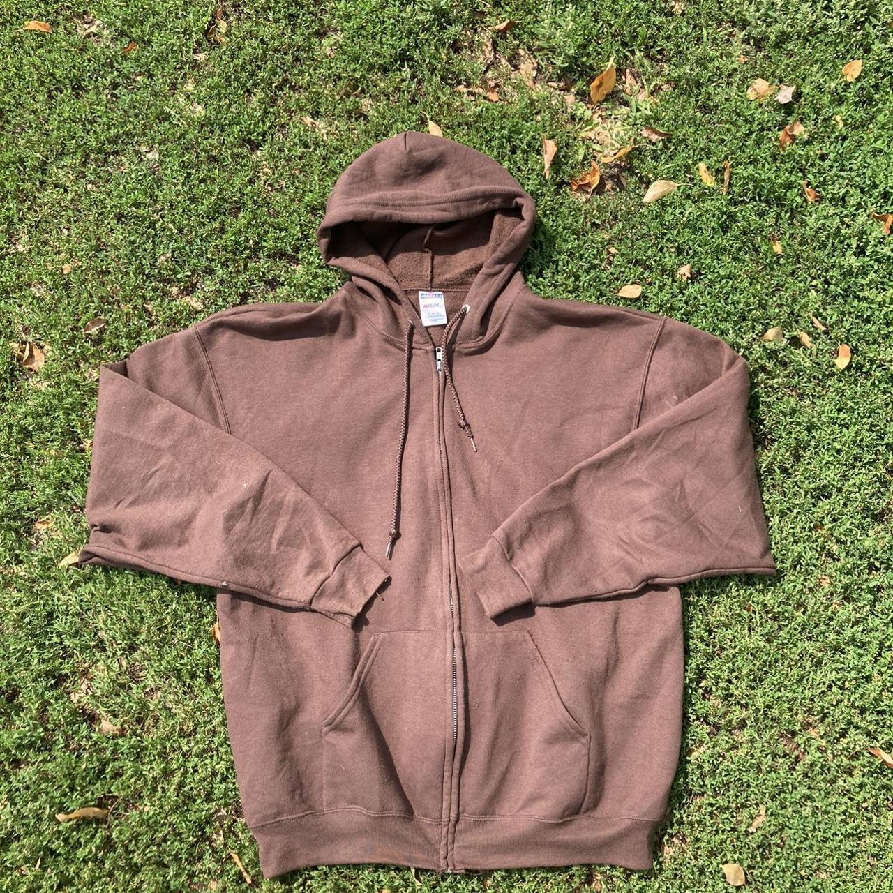 Y2k Jerzees Brown Zip Up Hoodie Fall Essential Mens XL Depop