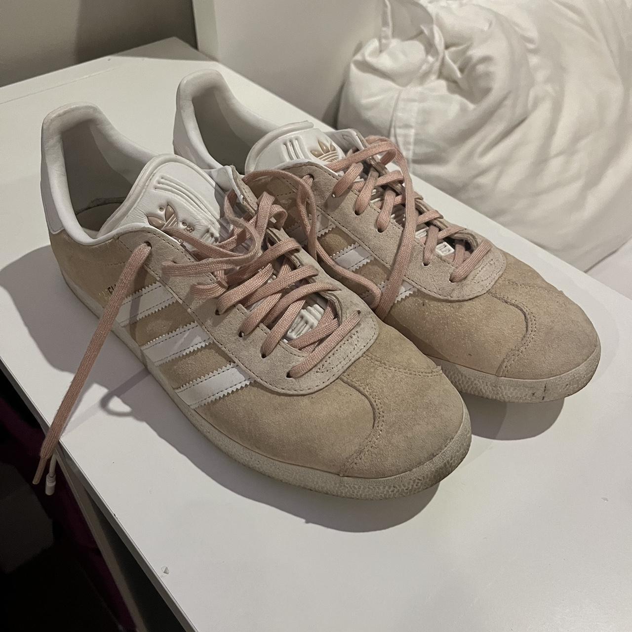 Beige and pink adidas gazelles. Worn but pretty. Depop