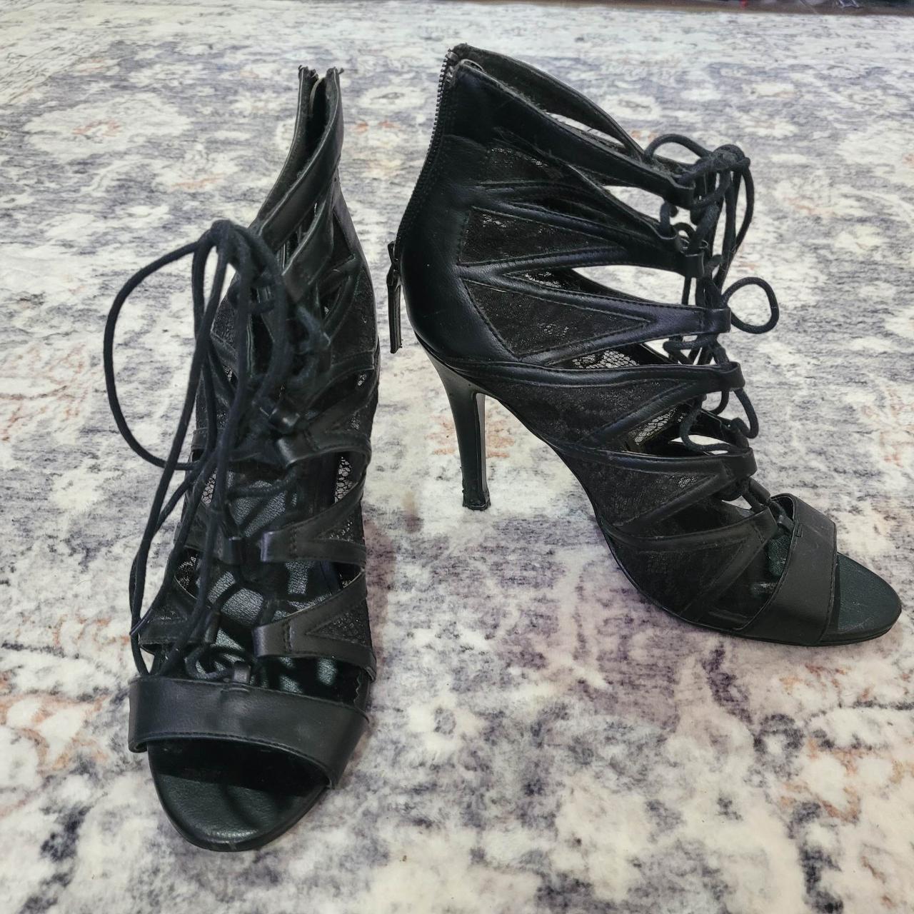 black strappy lace up heels