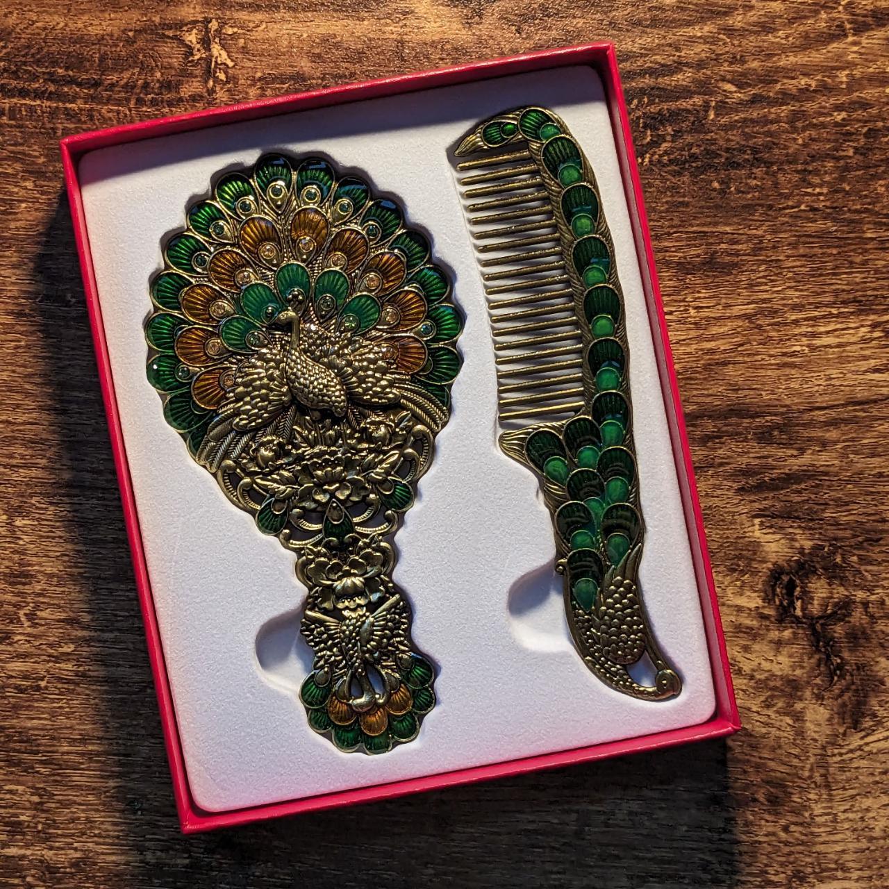 Peacock Vintage Style Hand Mirror & Comb Gift Set Depop
