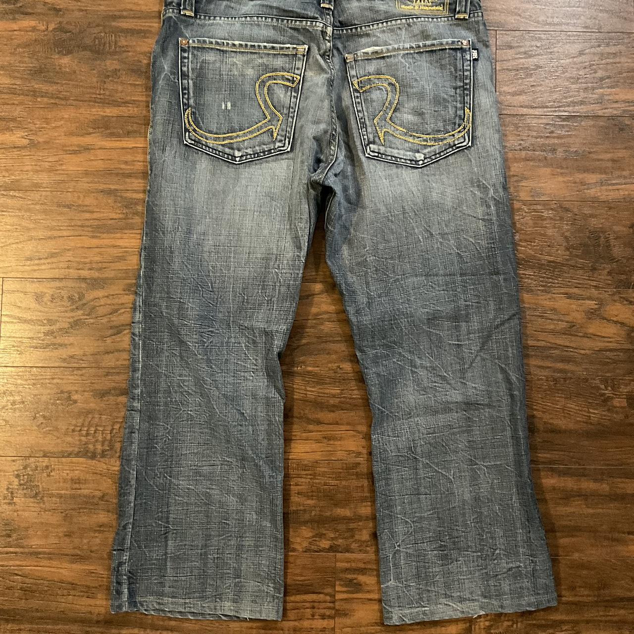 Y2K Rock & Republic jeans with yellow stitching on... - Depop