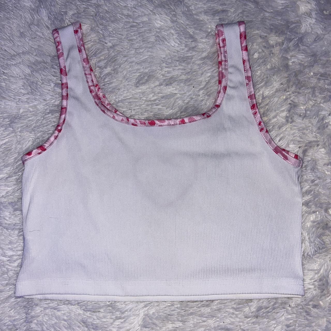 Romwe Women's Pink and White Crop-top (2)