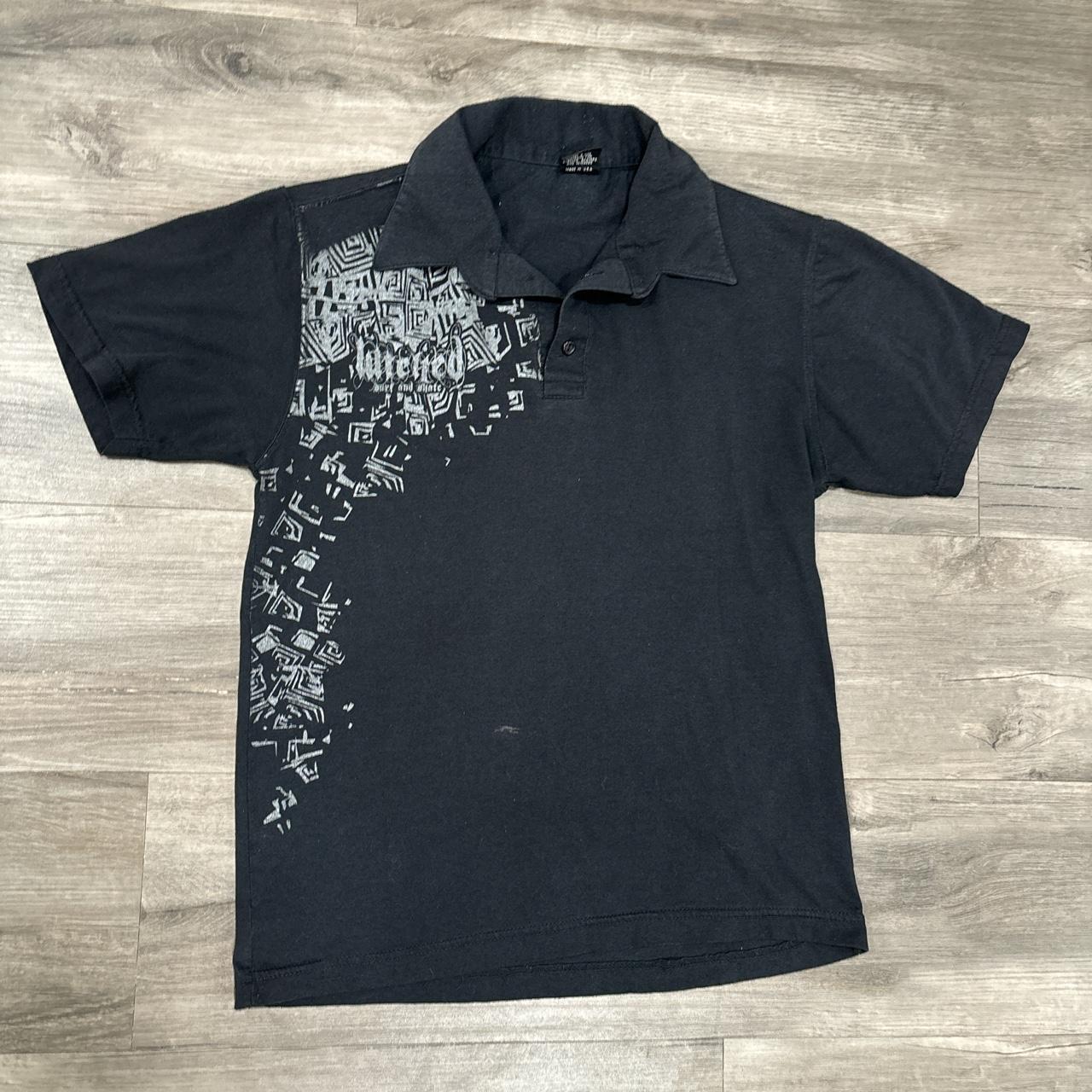 y2k affliction style wicked polo shirt in good... - Depop