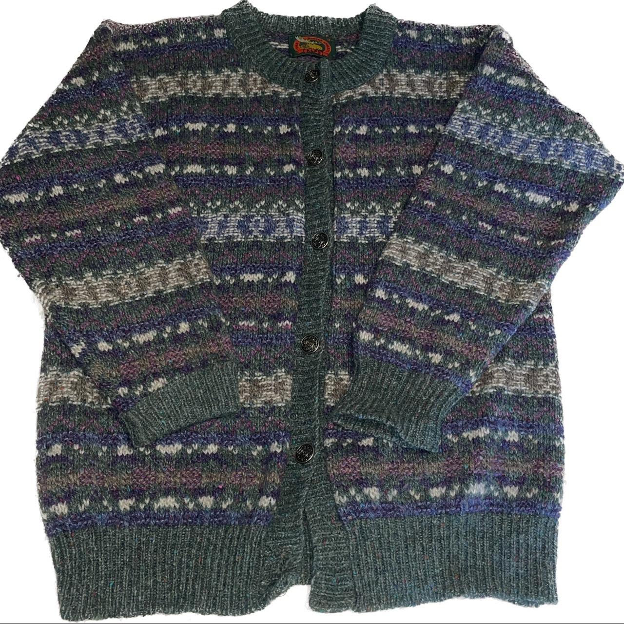 Vintage 100% Wool knit Alps cardigan with metal... - Depop