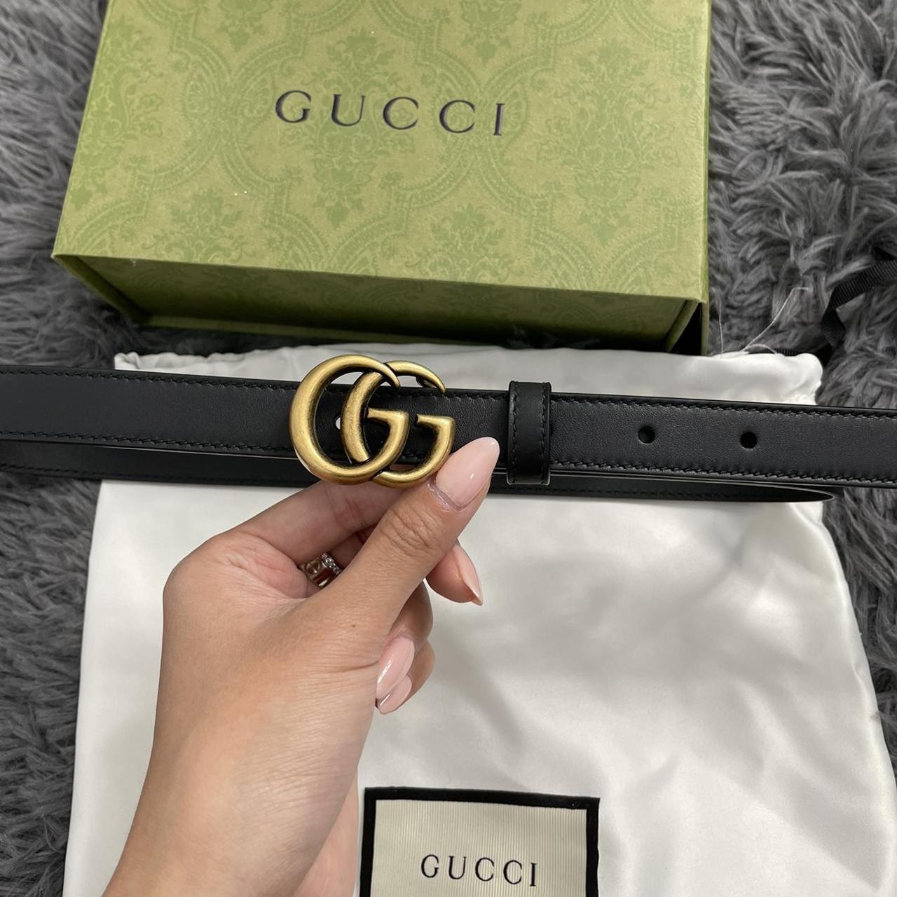 NEW Gucci Leather Belt with Double G Gold Buckle - Depop