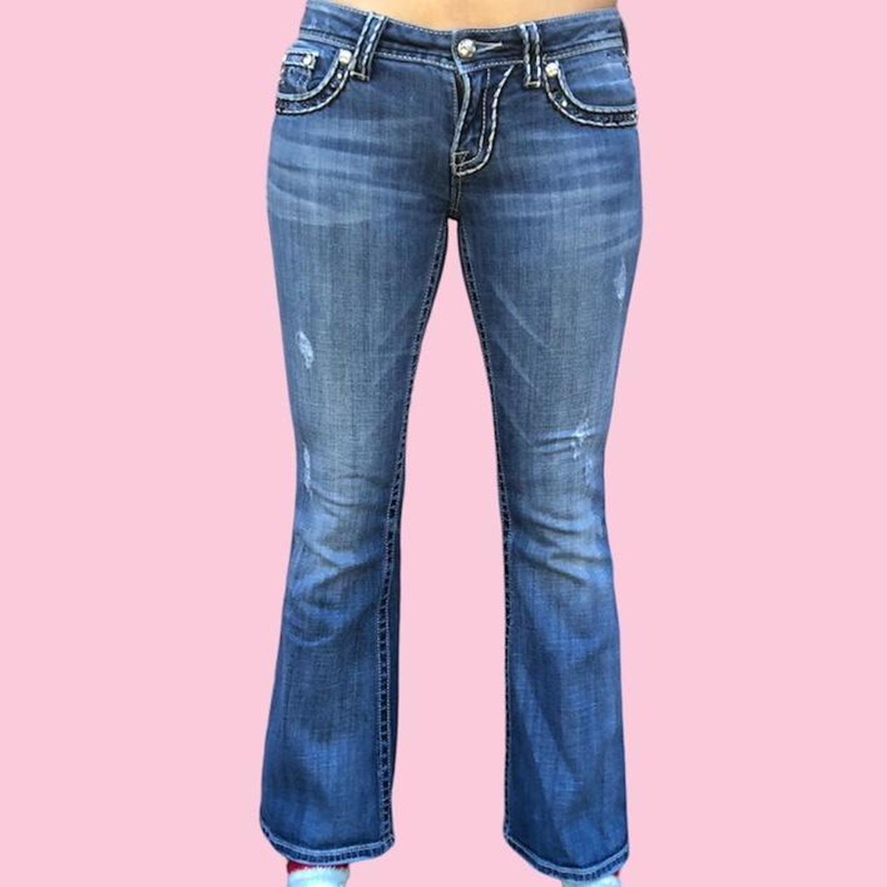 Miss Me Women's Blue and Silver Jeans Depop