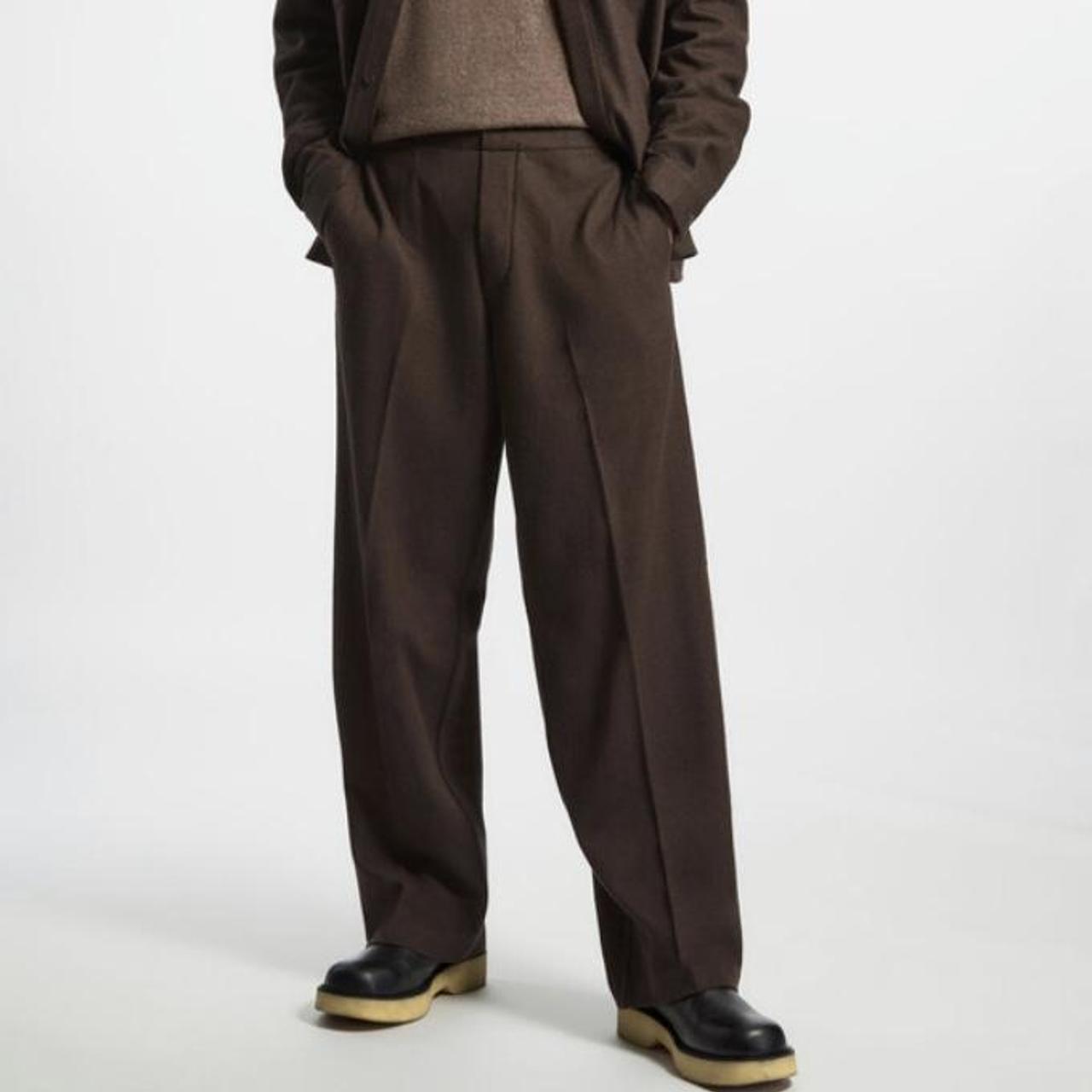 COS men’s brown wool regular fit elasticated pants -... - Depop