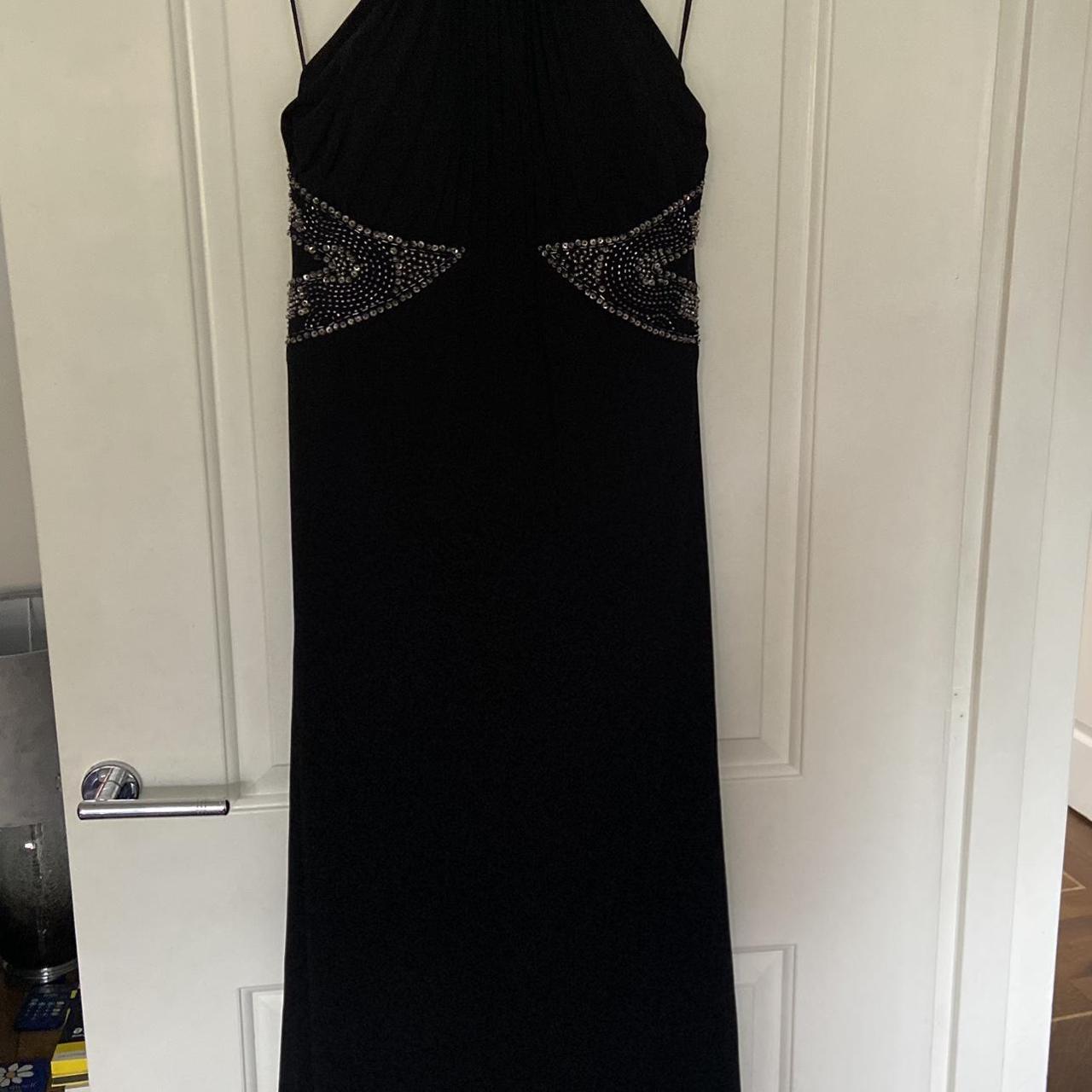 Black full length evening dress, size 14. Crystal... Depop