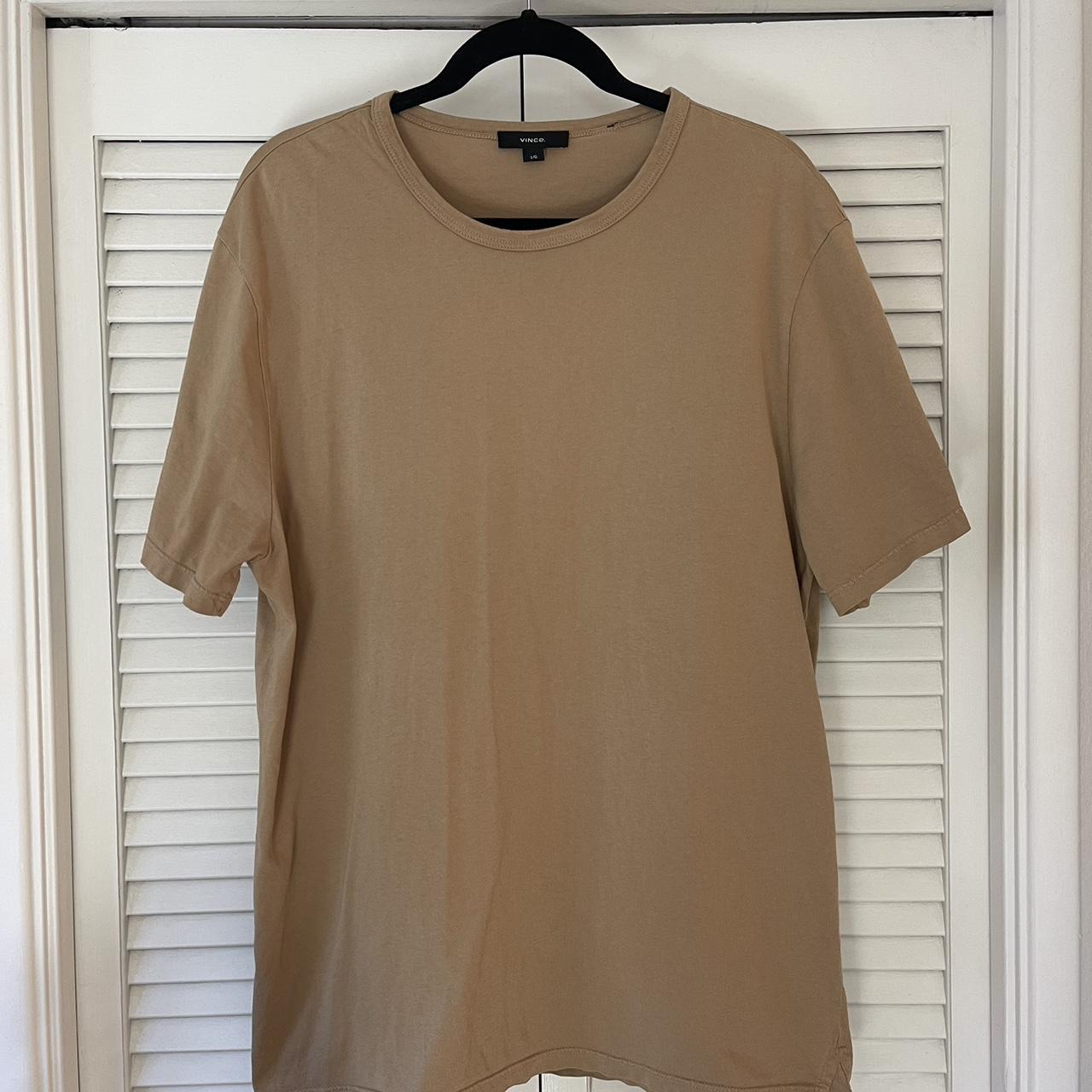 Vince Men’s Pima Cotton Crew Neck T-Shirt In Camel... - Depop