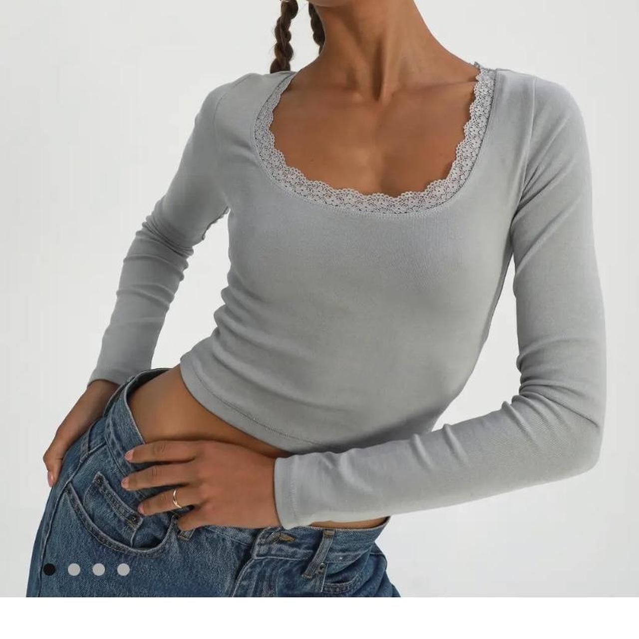 Glassons Light Grey Cropped Long Sleeve Shes Cute Depop