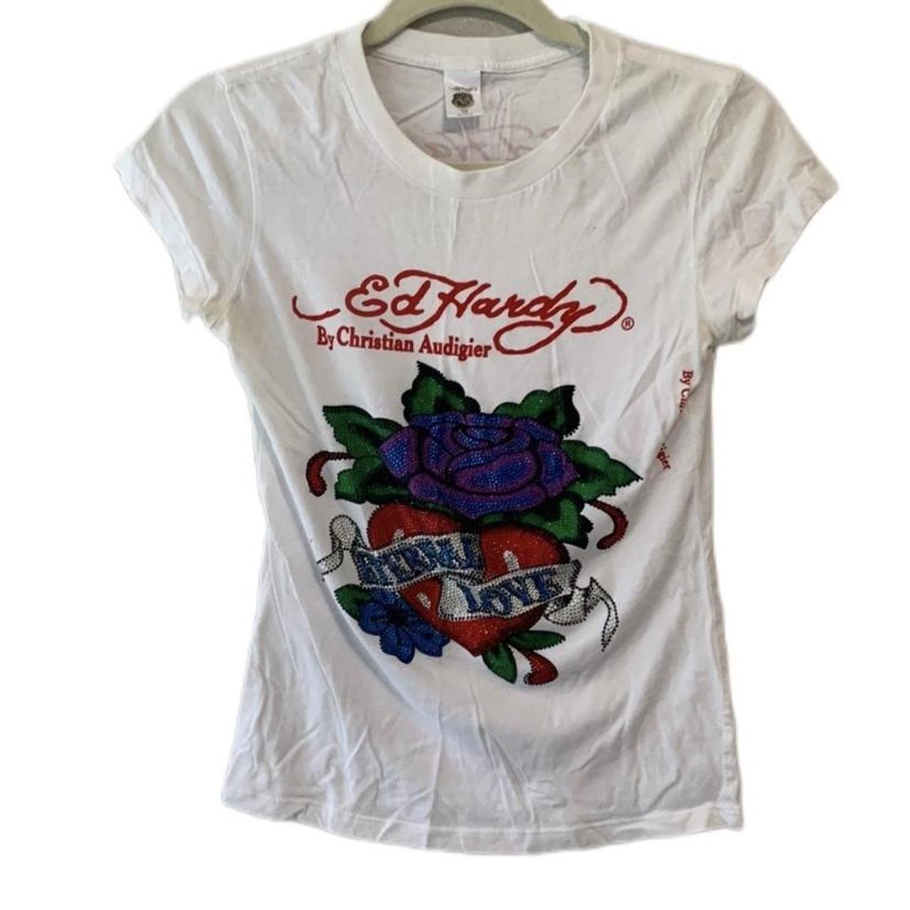 Ed Hardy Eternal Love Rhinestone Tee Shirt Tagged... - Depop