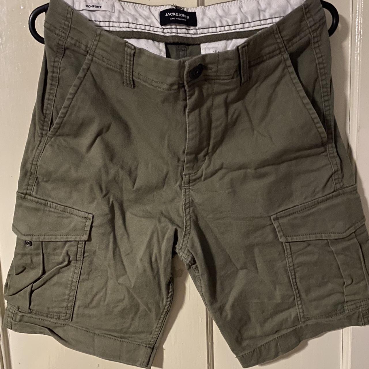 Jack & Jones Men's Green and Khaki Shorts | Depop