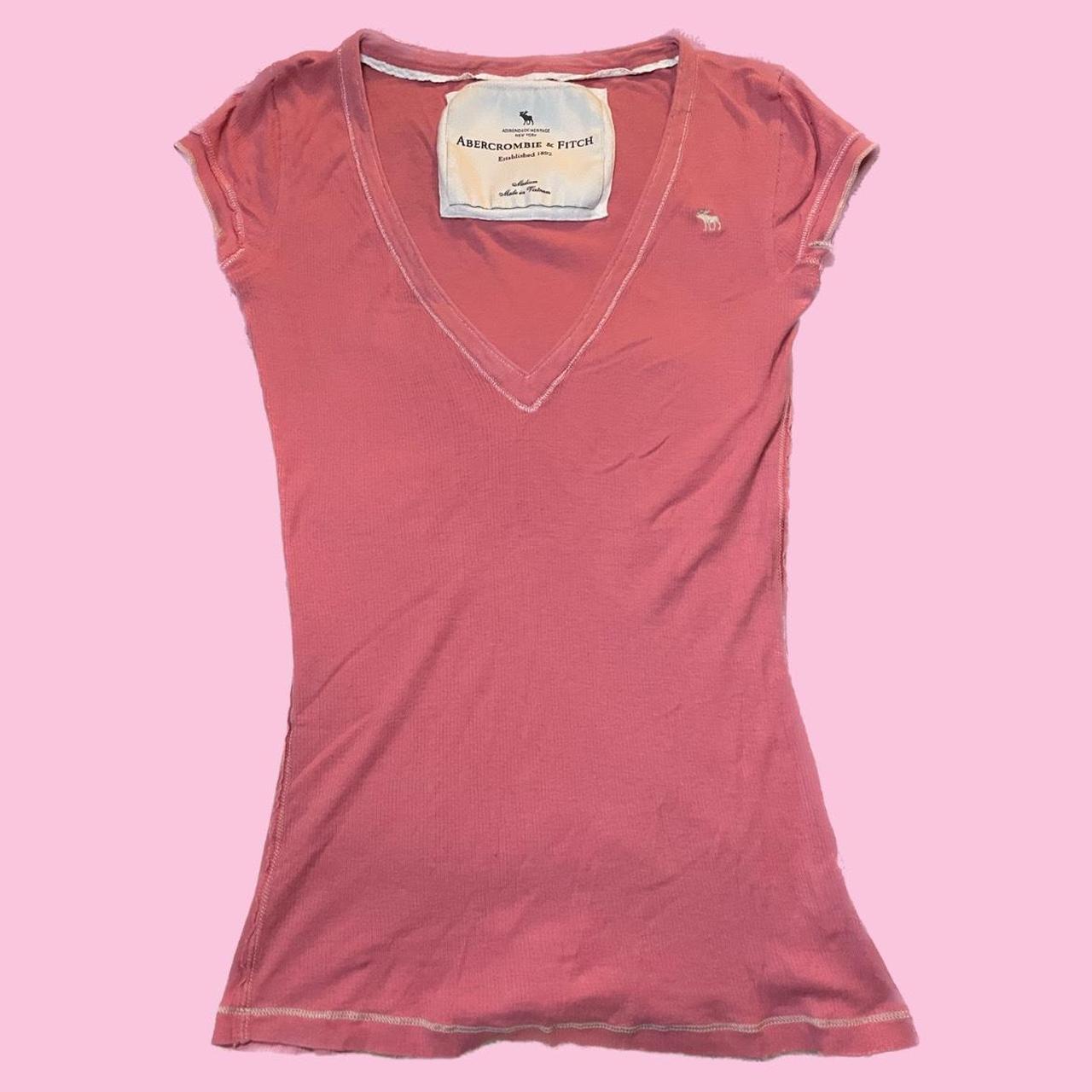 Pink Abercrombie & Fitch Short Sleeve V Neck, fits... - Depop