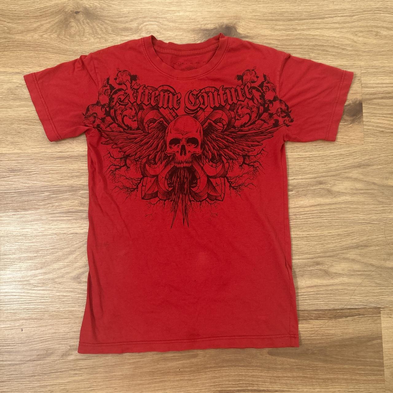 extreme couture red skull shirt small tap out... - Depop