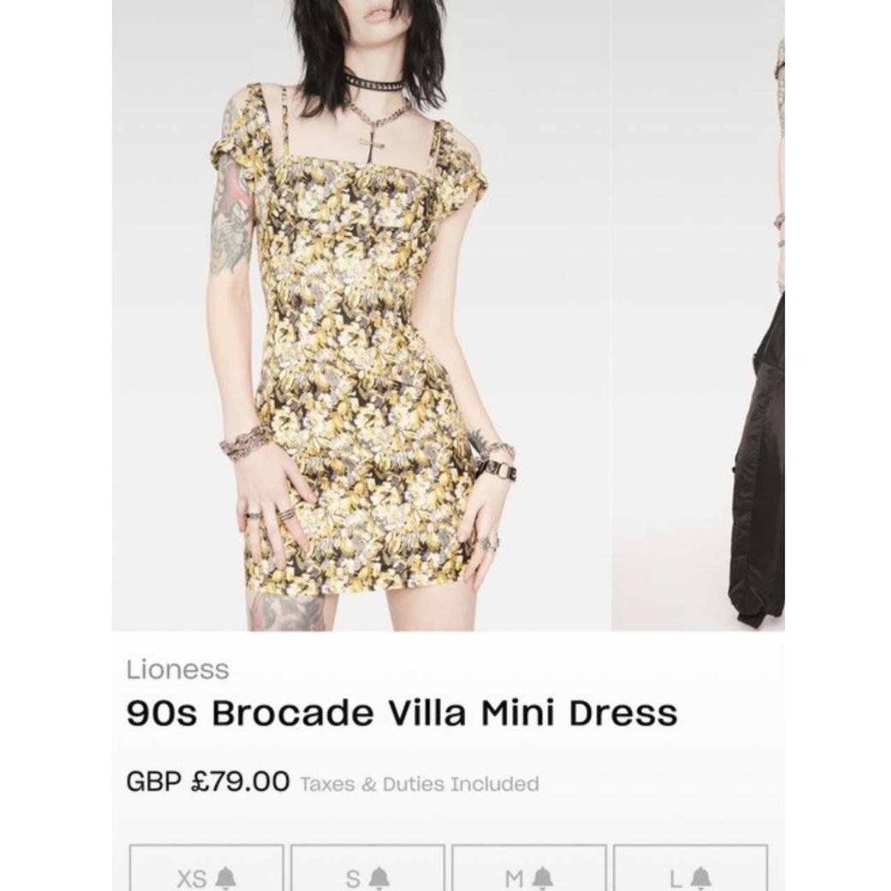 Yellow Lioness 90s brocade villa mini dress from... - Depop