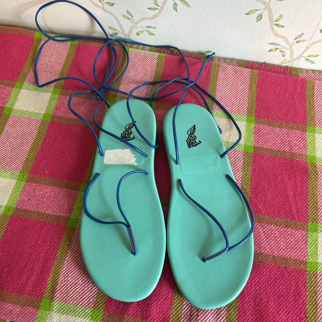 ANCIENT GREEK SANDALS tie up sandals in blue 💙 Size... - Depop