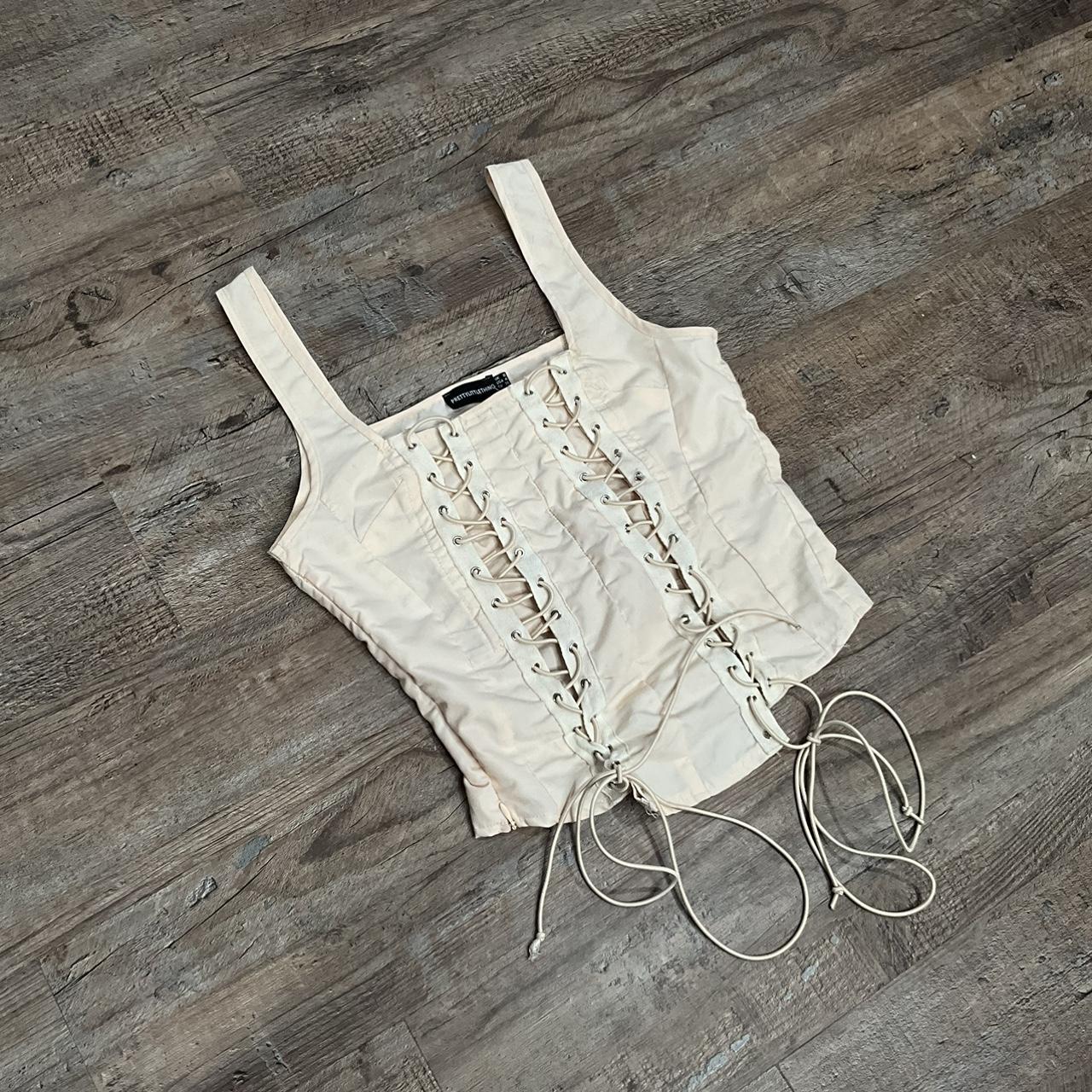 Tan/Cream PLT LaceUp Corset Size S. Hugs the body... Depop