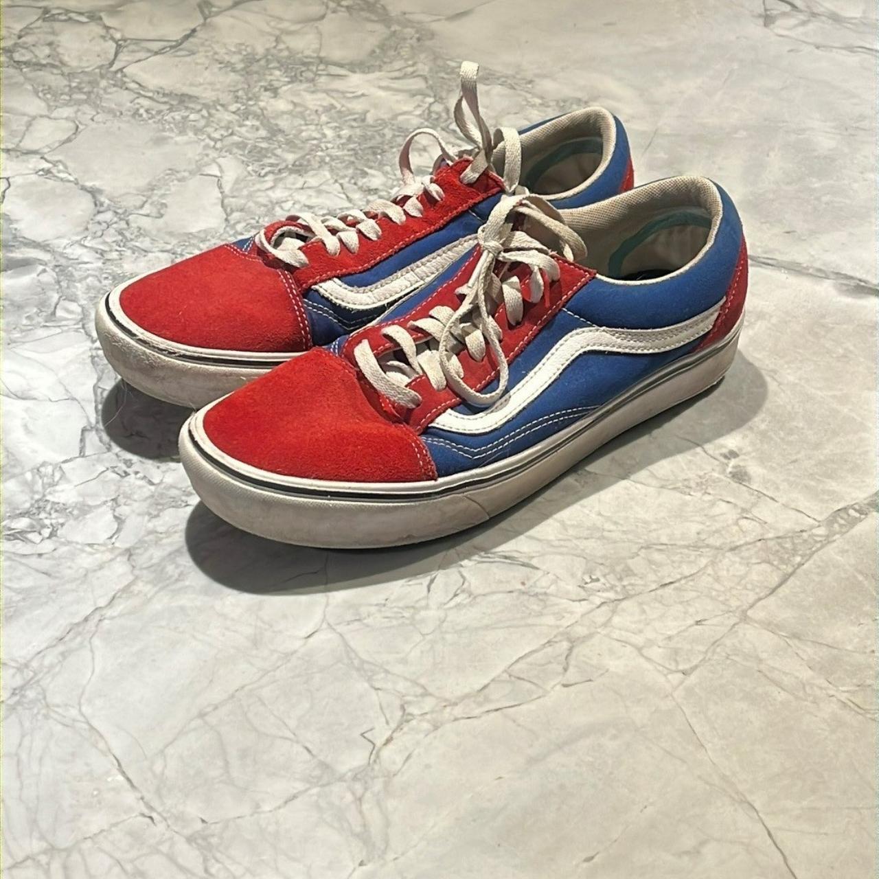 Red and Blue Vans, Good Condition - Depop