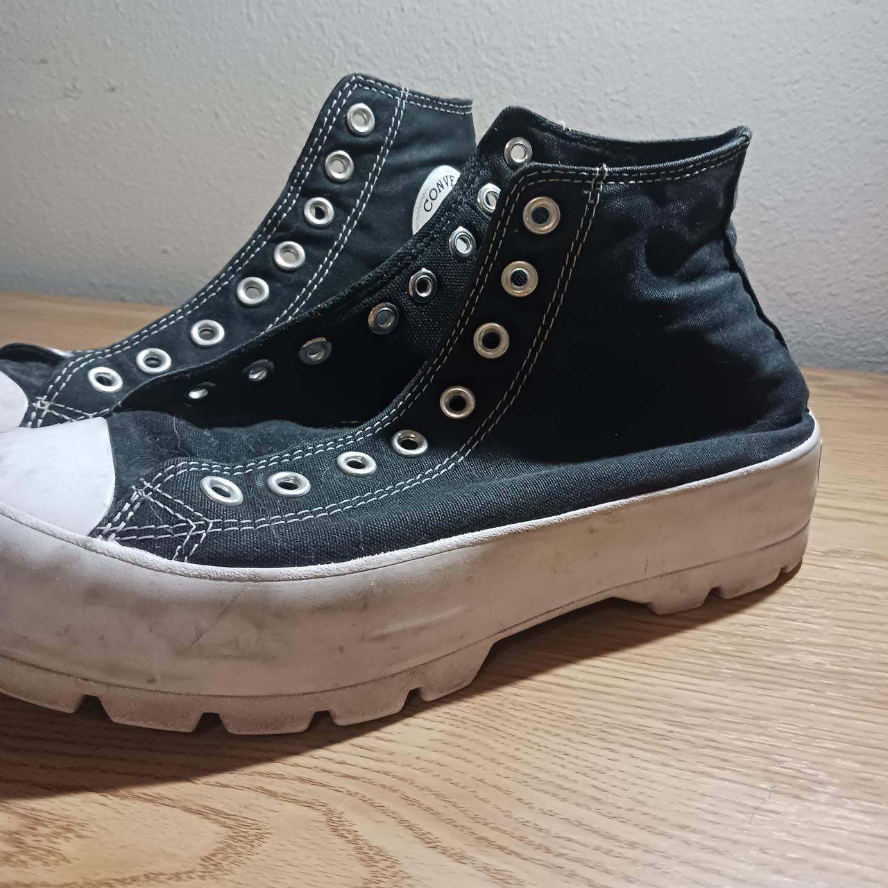 Black platform converse; ripping; stains on rubber... Depop