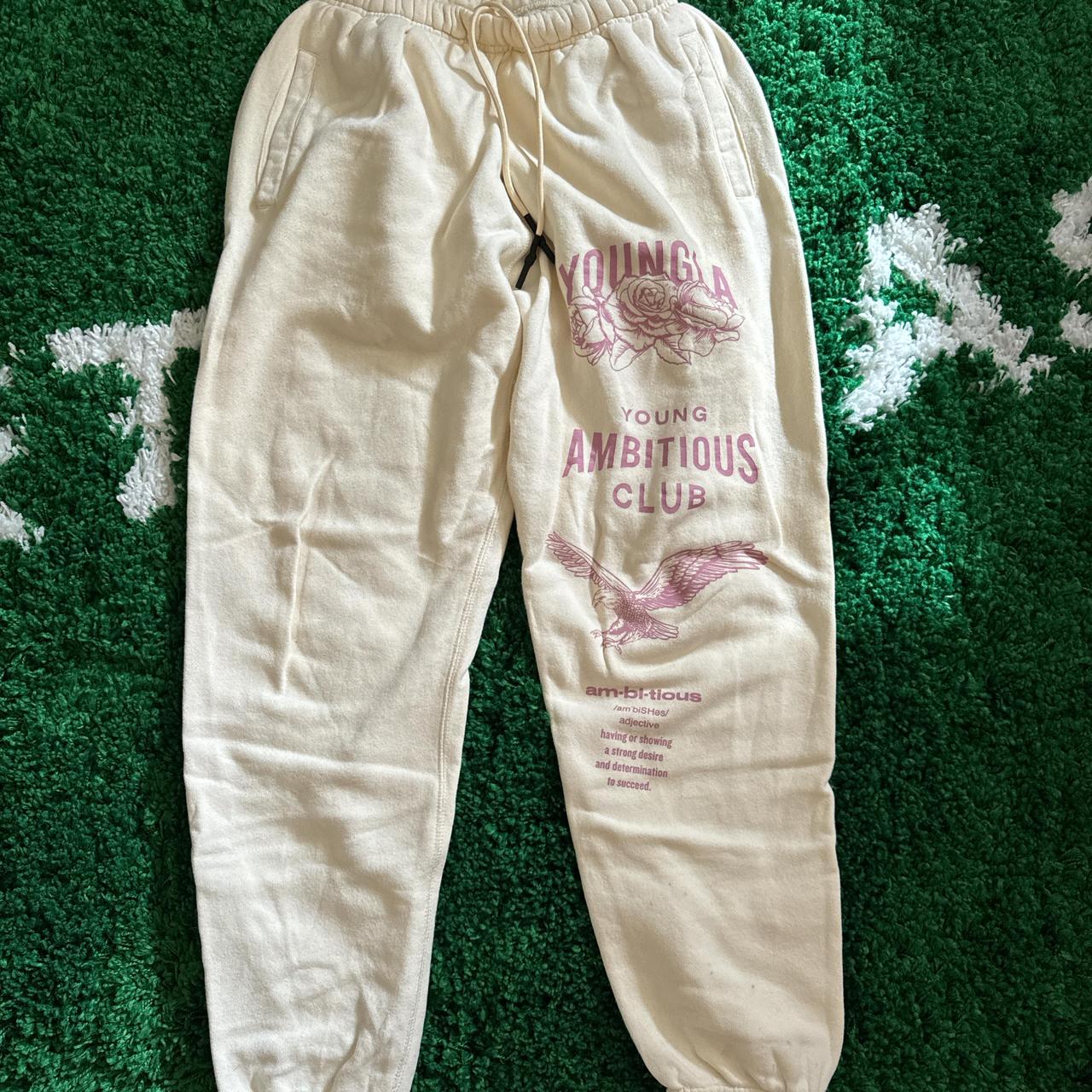 Youngla immortal joggers Cream with pink... - Depop