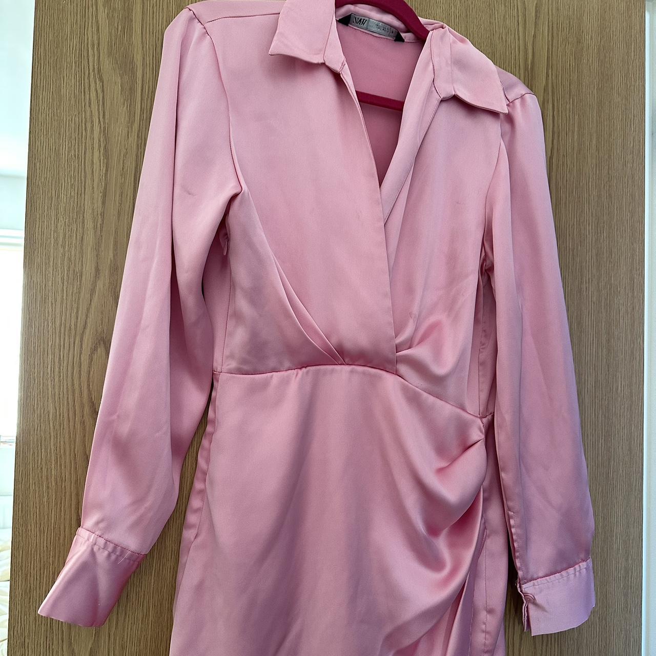 Zara pink satin dress size small worn once - Depop