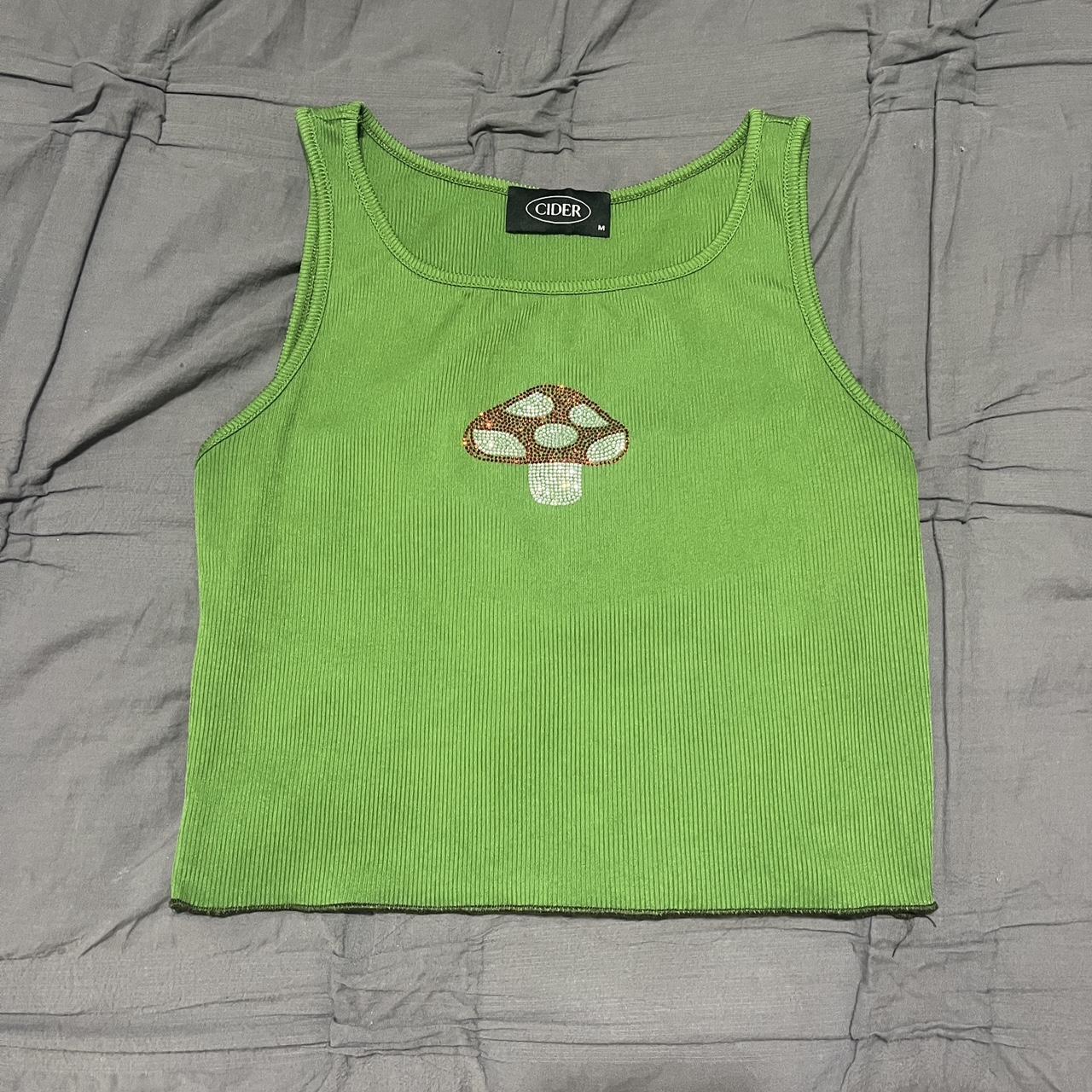 Cute Cider Crop Top -green with rhinestone detailing... - Depop