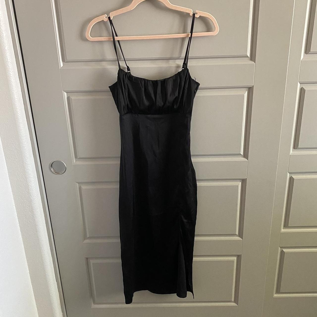 H&M Black Midi Slip Dress adjustable straps, slit,... - Depop