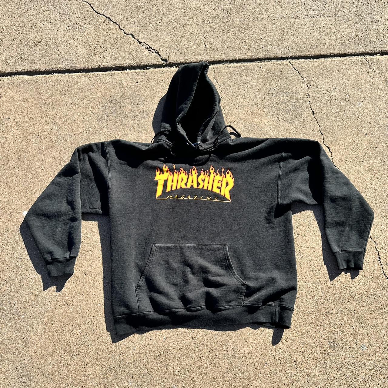 TRASHER FLAME HOODIE COLOR BLACK Heavyweight 90 Depop