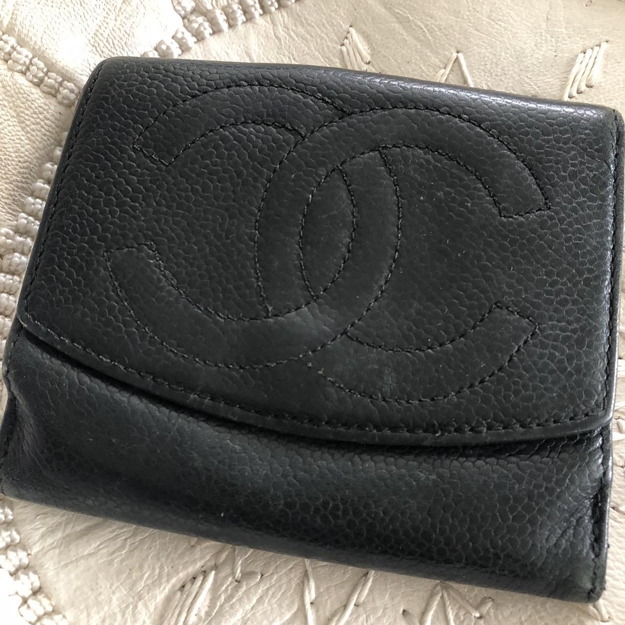 Chanel Black Caviar Leather CC Logo Long Snap Bifold Wallet