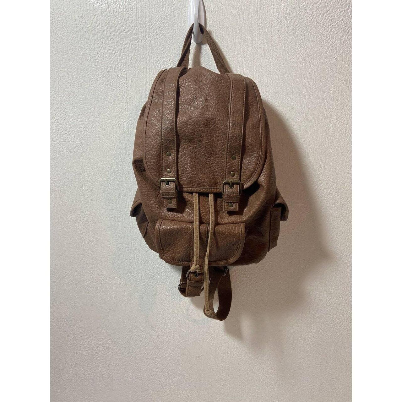 Mossimo Faux Leather Brown Moto Backpack... - Depop