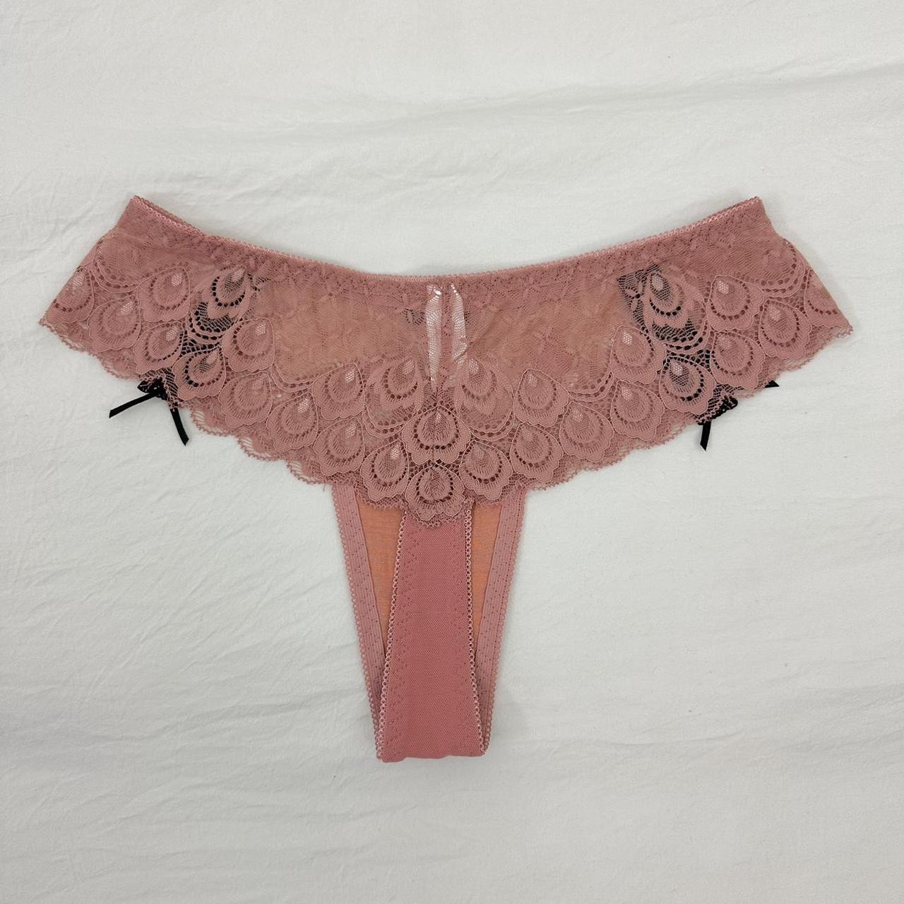 Lace Thong With Bows 𖣨 In terracotta with black