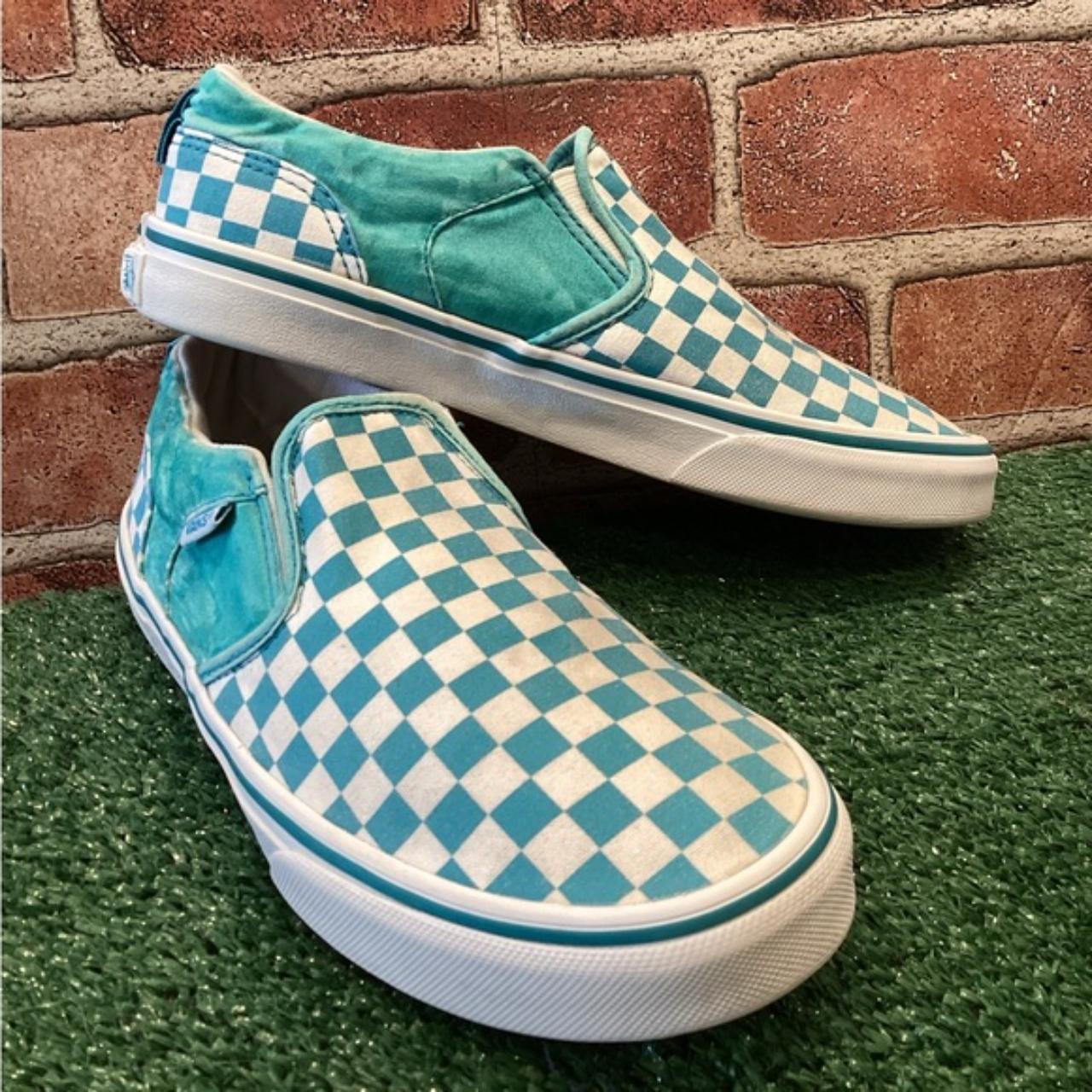 Vans Classic Slip on Checkerboard Aqua Haze size. Depop