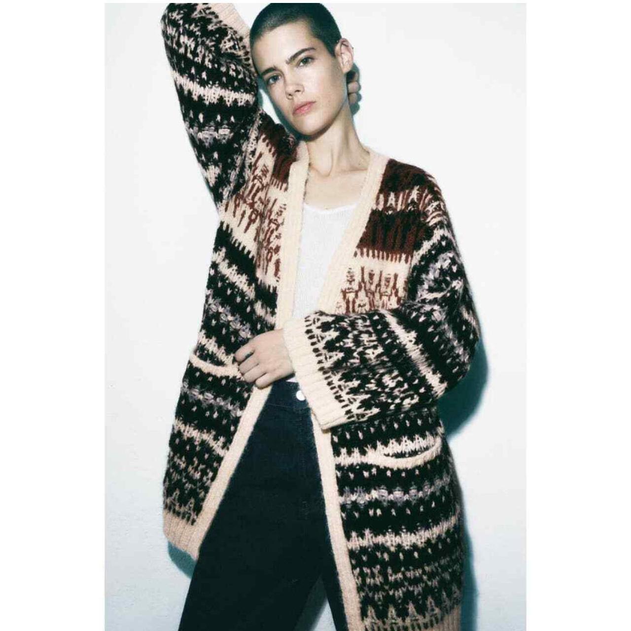 ZARA Knit Fair Isle Ivory Brown Oversized Depop