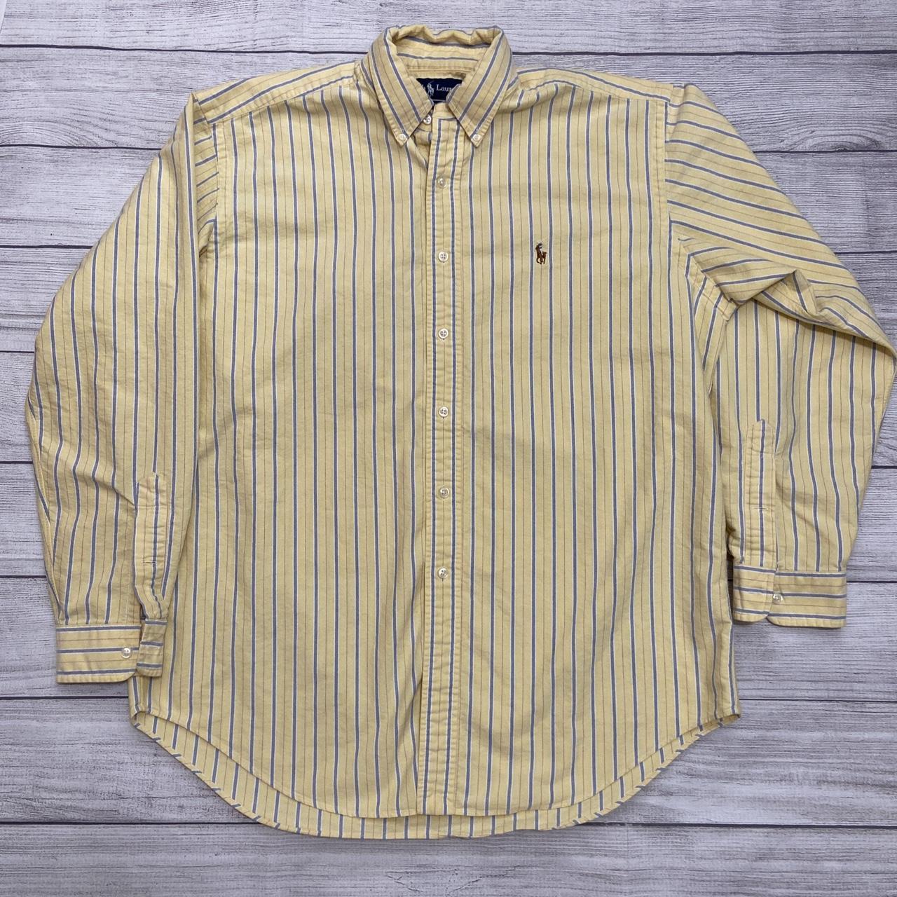 Ralph Lauren Men's Large Yellow Vertical Stripe... - Depop