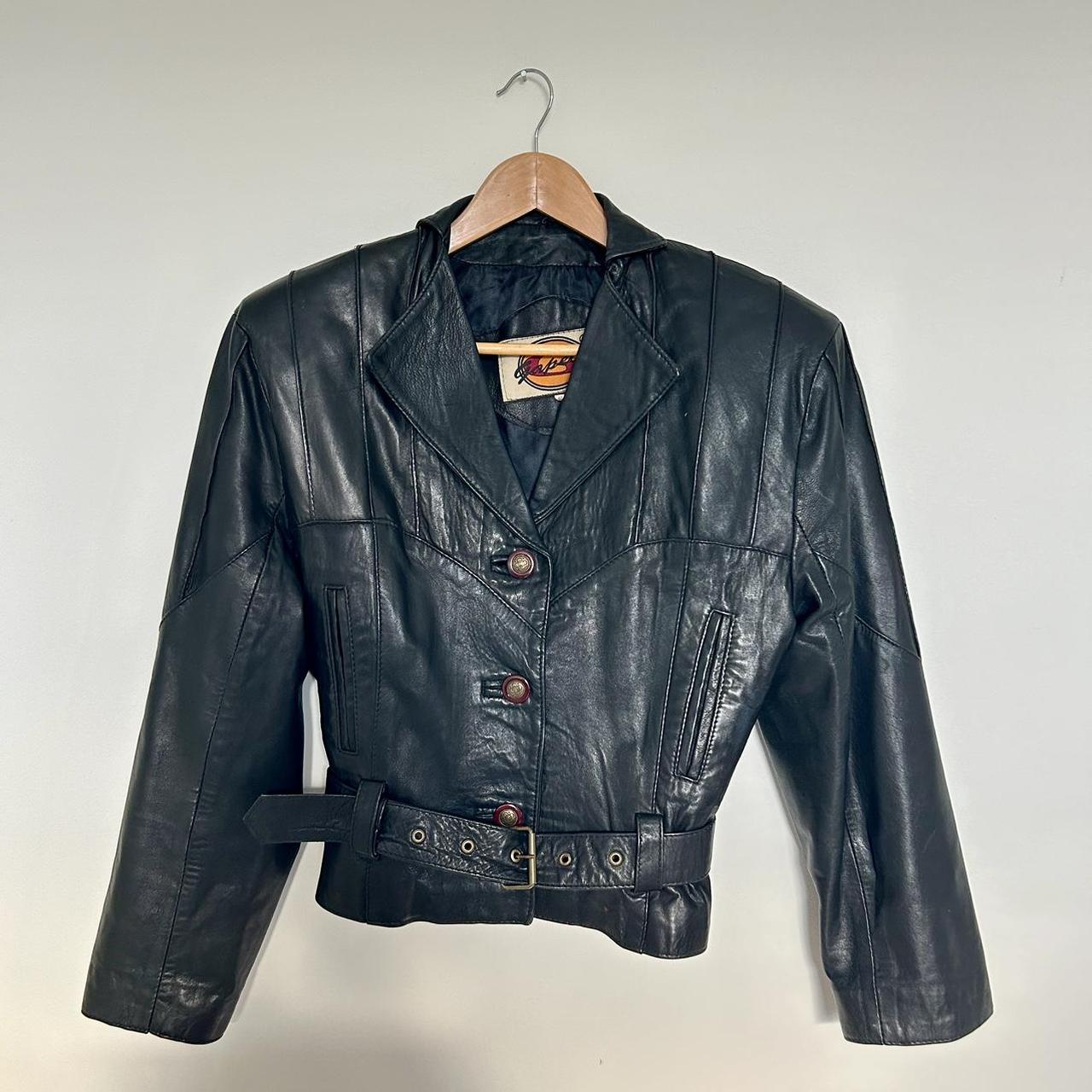 Vintage black leather flight jacket by Gapelle. Depop