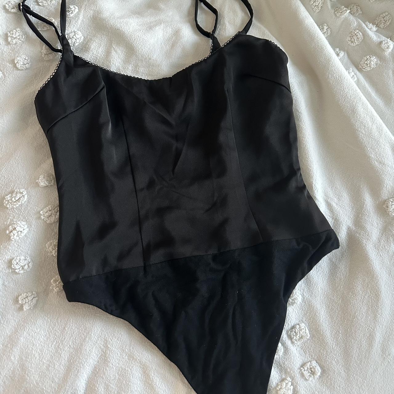 White Fox black satin body suit size xs in amazing... - Depop