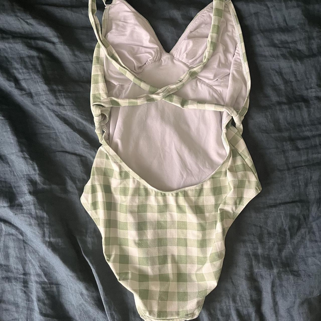 Robin Piccone Women's Green and White Swimsuit-one-piece | Depop