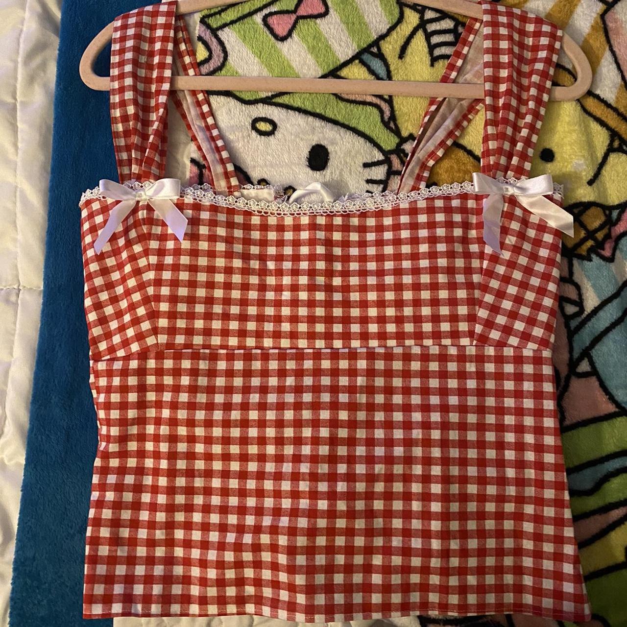 red and white gingham top 💞 size medium never worn,... Depop