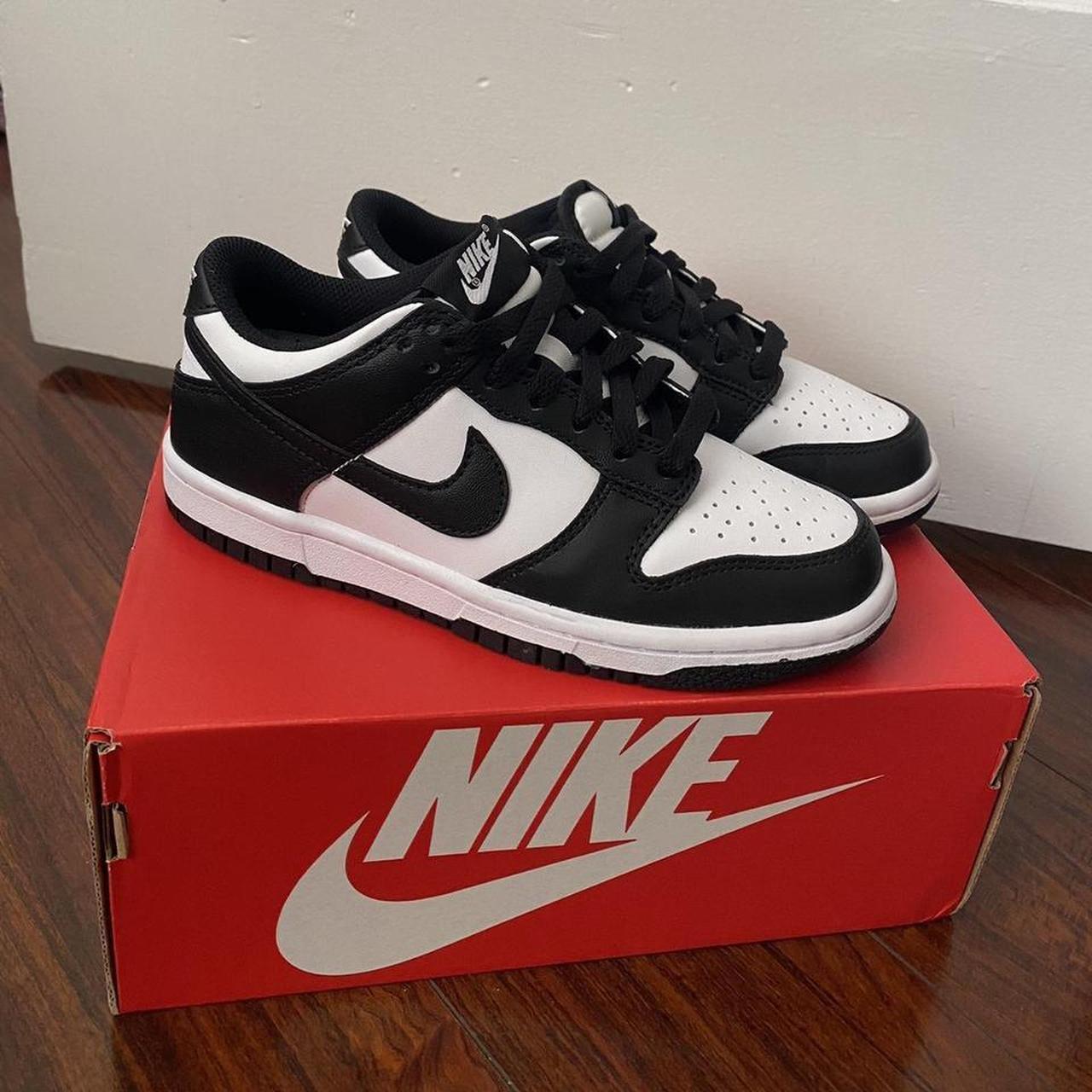 black and white dunks size: 4y/ 5.5 women never... - Depop